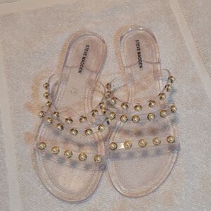 Steve Madden Yalsa Jelly Pearl Studded Sandals Sz 10 Clear